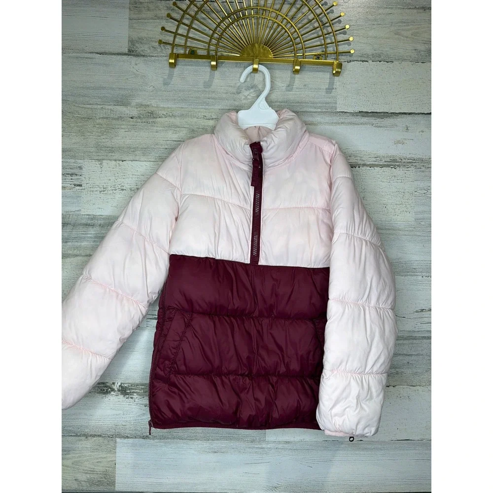 Old Navy Puffer Jacket Girls S 6-7 Pink Maroon Colorblock Gorpcore GUC*